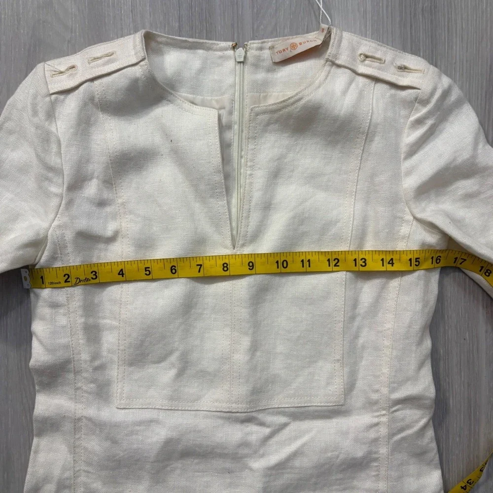 Tory Burch Dress Women Cream Linen Shift Short Sleeve Epaulet Detail Size 00